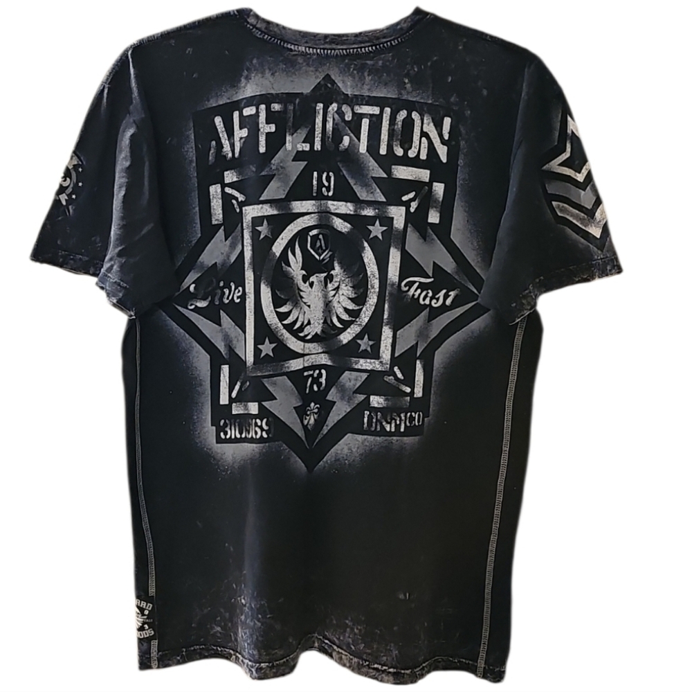 💥Affliction Black Shortsleeve Crewneck Back/Front Graphic Tee. Men's Size: XL.